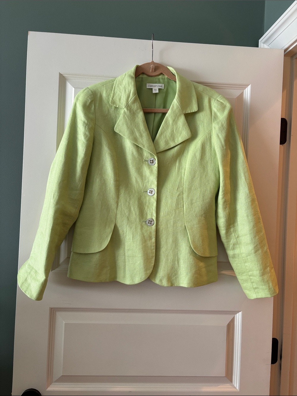 Coldwater Creek Women's Lime Green Tailored Linen Blazer - Size 10